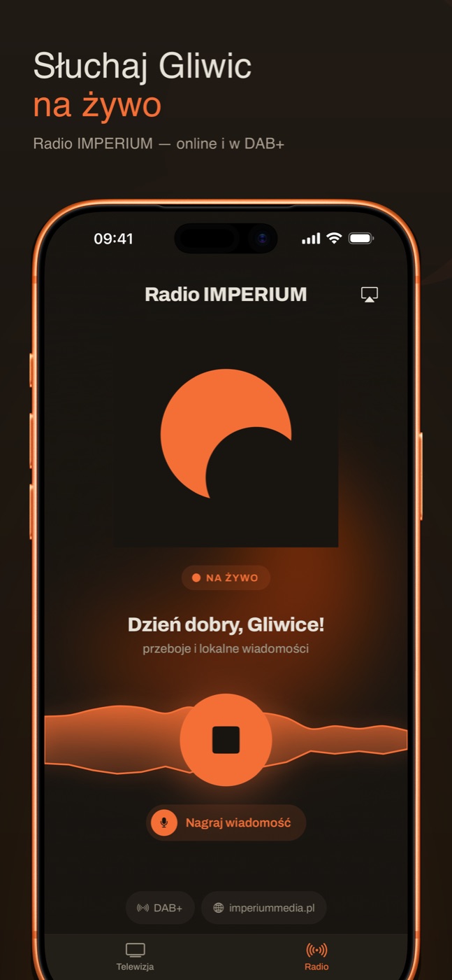 Ekran aplikacji: Radio IMPERIUM gra — okładka i tytuł utworu
