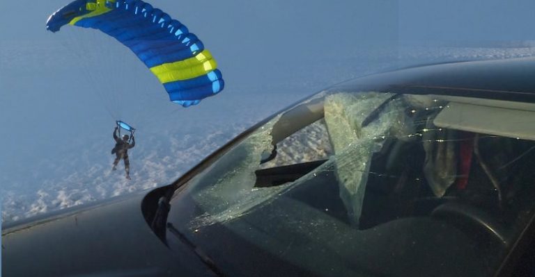 Na samochód w Gliwicach spadł… spadochroniarz